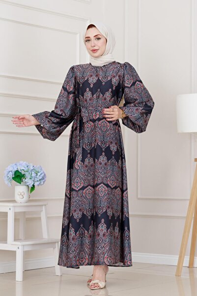 Sevitli فستان عادل بأكمام بالون من الساتان - أسود