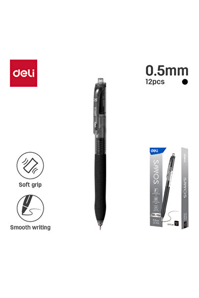 Deli قلم جل أسود Eg075-bk مقاس 0.5 مم بمقبض من الجلد الصناعي، 12 قلمًا - مثال...