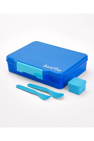 Bonfino Bonfino Lunch Box with Cutlery and Side Dish Container, 1330 mL, 23 x 17 x 5.5 cm - Blue