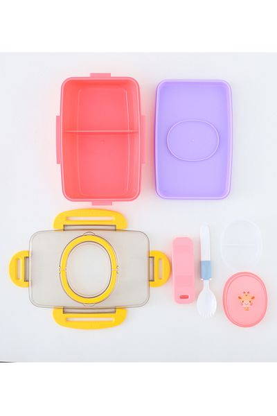 Fab N Funky Kids Giraffe Themed Lunchbox, Compact, Lightweight - Purple and Pink
