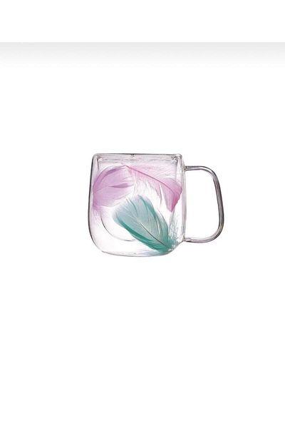 YzHome 2 Double Walled Glass Cup Feather Mug 250ml