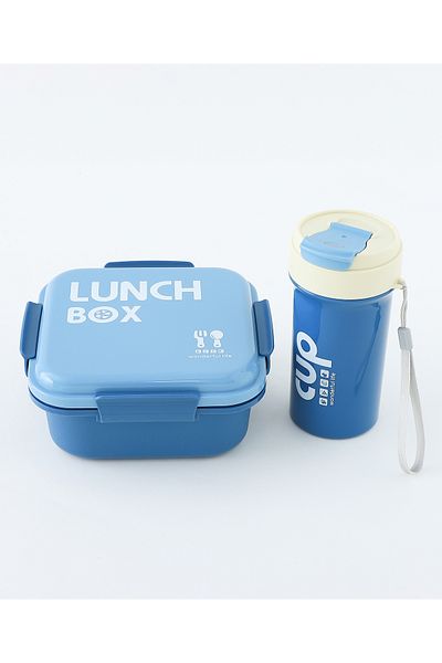 Fab N Funky Kids Lunchbox Set with Bottle, Spacious, Lightweight, Easy to Carry, 3 Years+, Blue - 3 Pieces