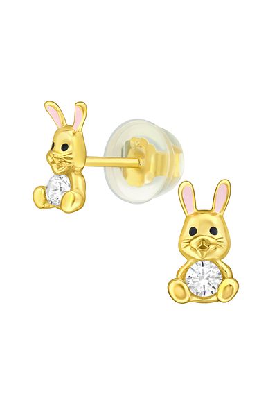 Sophia Collection Children's earrings 925 silver plated with 24K gold, premium bunny pattern