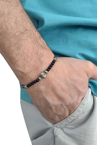 Chavin Elastic Natural Onyx Stone Men's Bracelet Ey24