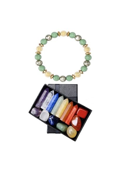 TrioStore Set Bratara Autentica Feng Shui cu Cristale Naturale si 7 Cristale Semipretioase Hexagonale Naturale