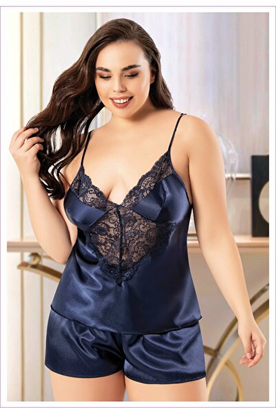 Viselya Set pantaloni scurți din satin bleumarin, mărime mare