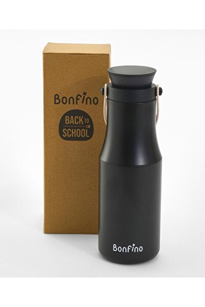 Bonfino Water Bottle, Reliable Performance, Easy to Carry Handle, 3 Years+, 470 mL - Black