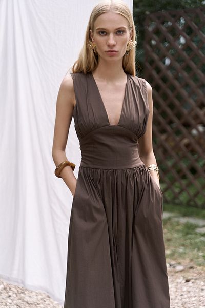 BOHEMAİ Emilia Corset Detail Brown Long Dress