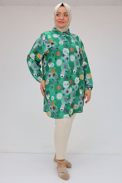 Eslina 58052 Large Size Men's Collared Jesica Shirt Tunic - Circle Pattern Beneton