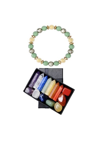 TrioStore Set Bratara Autentica Feng Shui cu Cristale Naturale si 7 Cristale Semipretioase Hexagonale Naturale