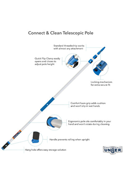 unger Connect and Clean Aluminum Telescopic Pole 18 ft.
