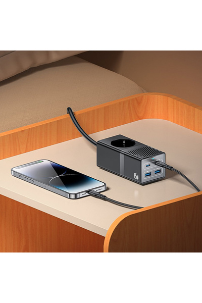 EXENAR Akım Korumalı USB Type-C Priz Uzatma Kablosu Çok Amaçlı Şarj Cihazı Çoklu Priz 1.5M 2500W 65W OUTPUT