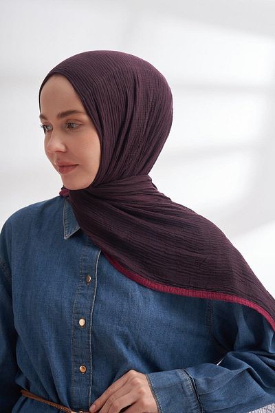 ARMANDA Muslin Piping Shawl - Plum