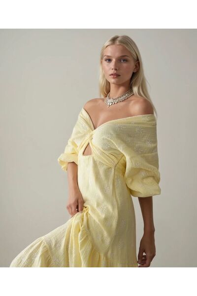 Bisou Kadin balon kollu uzun elbise