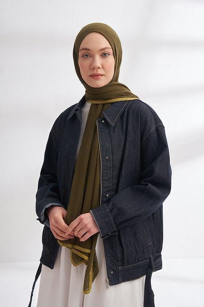 ARMANDA Muslin Piping Shawl - Khaki