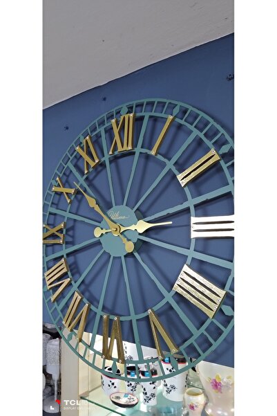 Otantik Altın ve yeşil ferforje duvar saati eskitme metal