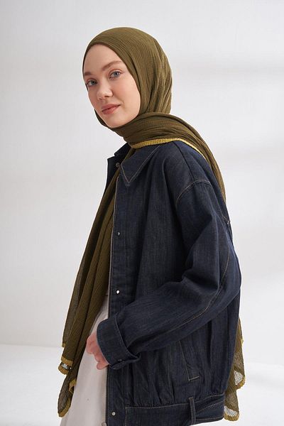 ARMANDA Muslin Piping Shawl - Khaki