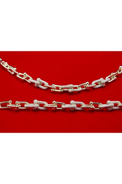 Brand. Chunky Gold Chain Jewelry Set – Necklace & Bracelet, Modern Textured Links, Statement Design