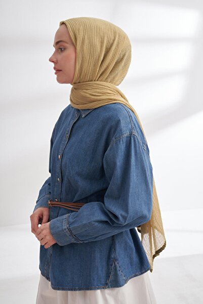 ARMANDA Muslin Piping Shawl - Soft Olive