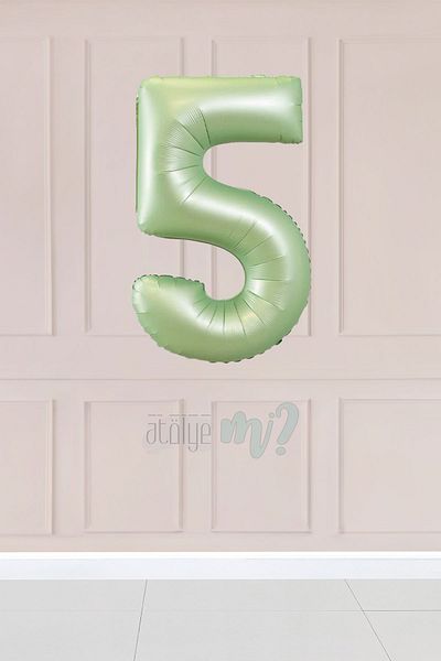 Atölye Mi 5 Retro Green Number Balloons 34 Inch 5 Years Old Balloon