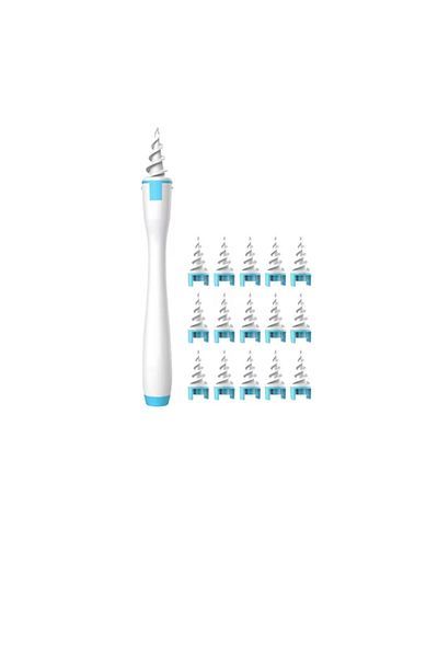 OEM Set 17 piese aparat pentru curatarea urechilor si 16 capete, silicon, plastic, alb, albastru