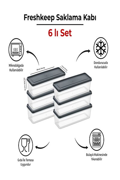 bizimevde 6-Piece Storage Container 1.3 Liter Deep Freezer Microwave Compatible