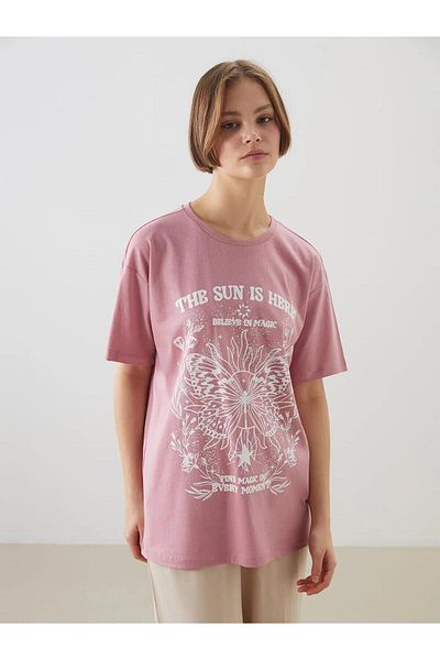 LC Waikiki Tricou oversize pentru femei Xside Crew Neck imprimat (S5)