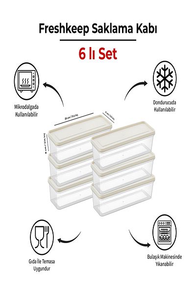 bizimevde 6-Piece Storage Container 1.3 Liter Deep Freezer Microwave Compatible