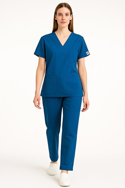 by htc forma Indıgo Likralı Unisex Medikal Hemşire Ve Doktor Üniforması Scrub...