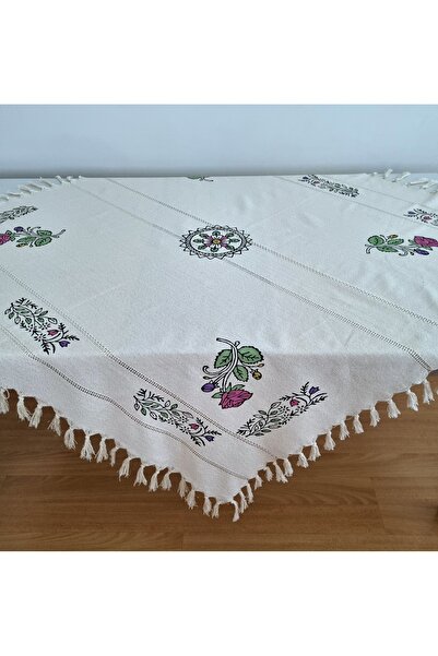 Milenam مفرش طاولة مربع الشكل مصنوع يدويًا ومطبوع يدويًا بنمط أصلي (فضي ذهبي)