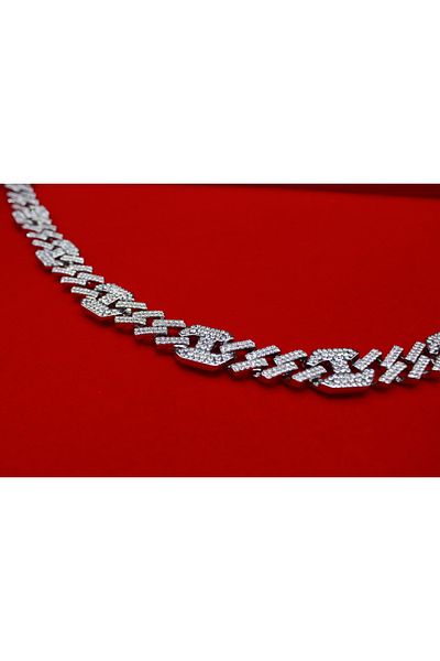 Brand. Iced Out Cuban Link Set – Wide Chain Necklace & Bracelet, Silver-Plated, Fully Rhinestone Encrusted