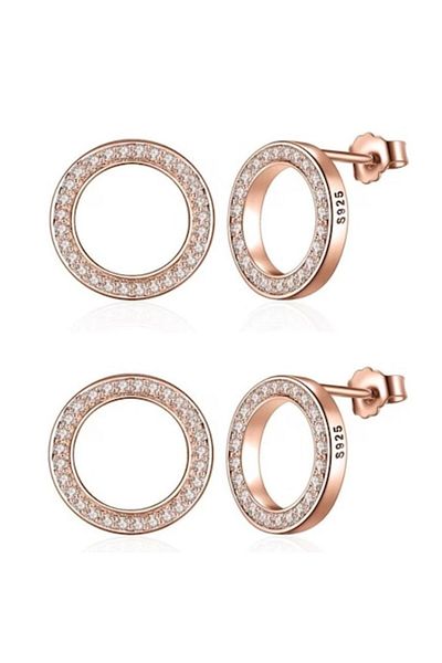 TrioStore Set 2 Perechi de Cercei din Argint Rose Gold cu Cerculete si Cristale