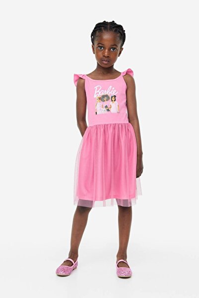 Teeny Weeny Kids Kız Çocuk Kısa Kollu Baskılı Tüllü Doğum Günü Parti Elbise
