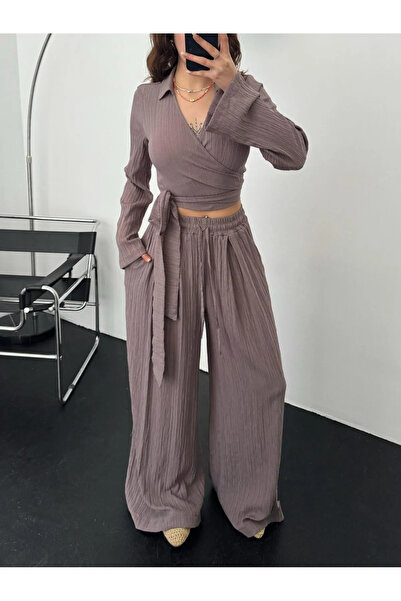 Narstorm Titanic Seersucker Design Plum Blouse Pants Set