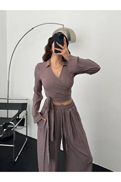 Narstorm Titanic Seersucker Design Plum Blouse Pants Set