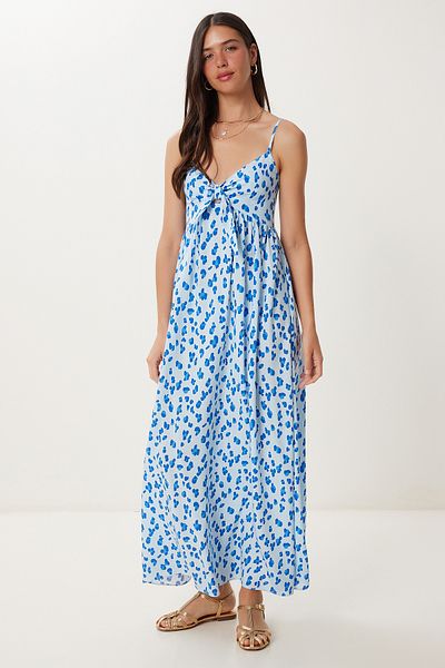 Happiness İstanbul Rochie de vară din viscoză cu model cu bretele albastru cer FG00043