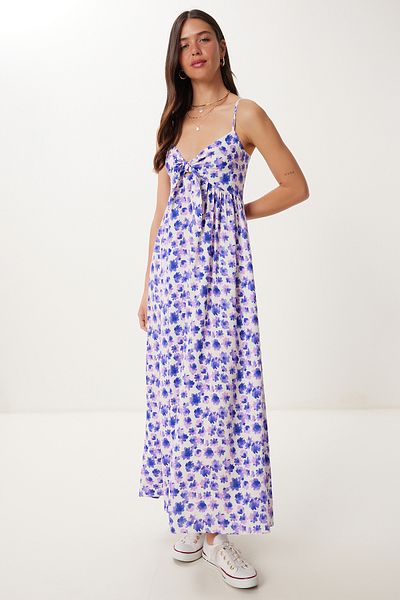 Happiness İstanbul Rochie de vară din viscoză cu model mov cu bretele FG00043