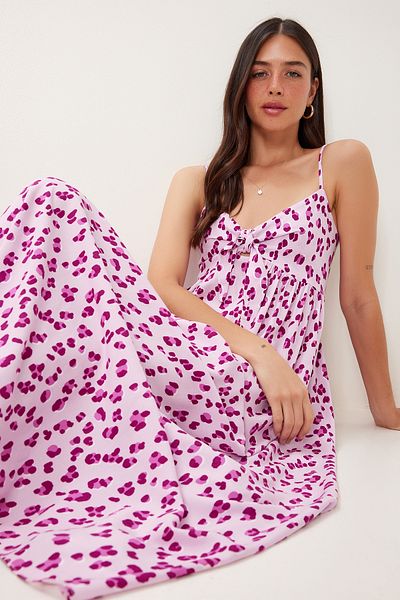 Happiness İstanbul Damen-Sommer-Viskosekleid mit Trägern und Muster in Flieder FG00043