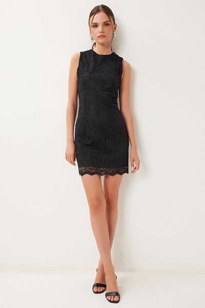 Happiness İstanbul Women's Black Lace Mini Woven Dress Fn03464