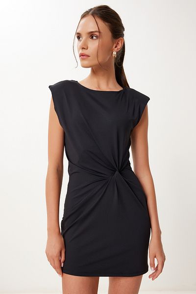 Happiness İstanbul Women's Black Padded Draped Flexible Mini Sandy Knitted Dress Vw00004