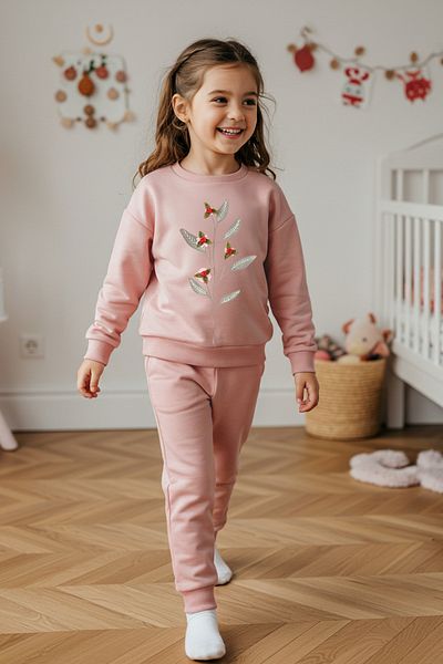 TRENDYOLKIDS Kötött poros rózsa virágos öltöny - TKDAW25AU00156