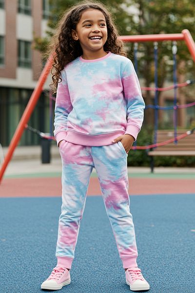TRENDYOLKIDS Pink Girl's Tie-Dye Knitted Top and Bottom Set Tkdaw25Au00116