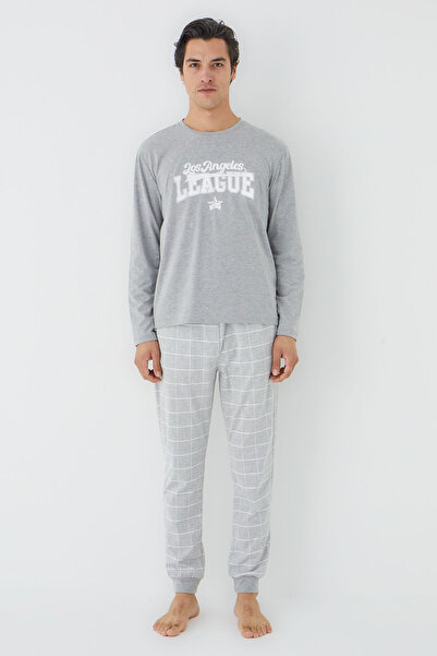 Trendyol Collection Gray Regular Fit Plaid Knitted Pajama Set Tmnaw25Pt00063