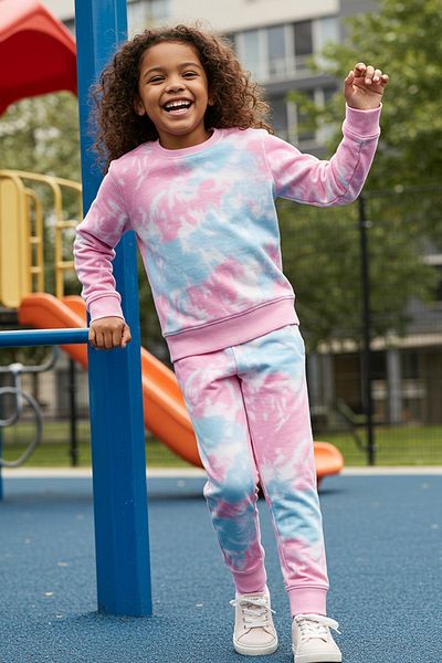 TRENDYOLKIDS Pink Girl's Tie-Dye Knitted Top and Bottom Set Tkdaw25Au00116