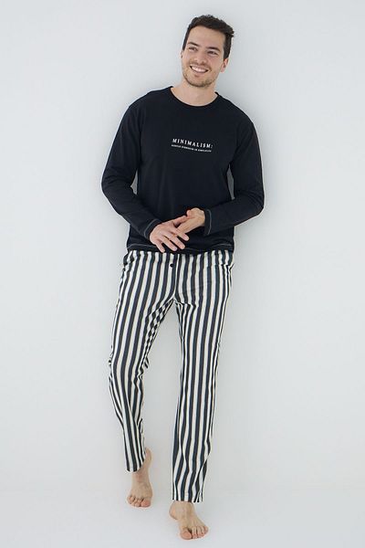 Trendyol Collection Μαύρη κανονική εφαρμογή ριγέ πλεκτή πιτζάμες TMNAW25PT00068