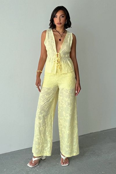 Trendyol Collection Yellow Cotton Brode Lined Pants Twoss25Pl00128