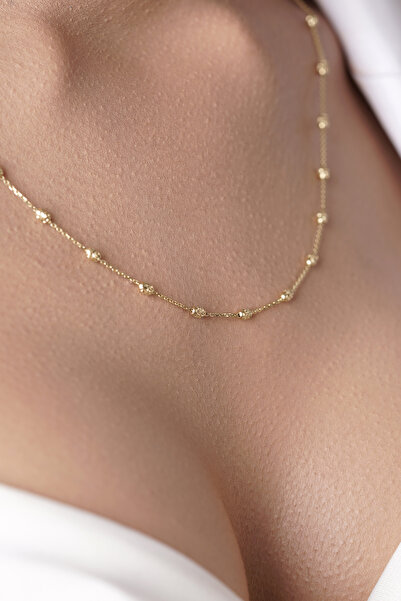 Fiyonk Kuyumculuk 14 Ayar Altın Işıltılı Badem Kolye