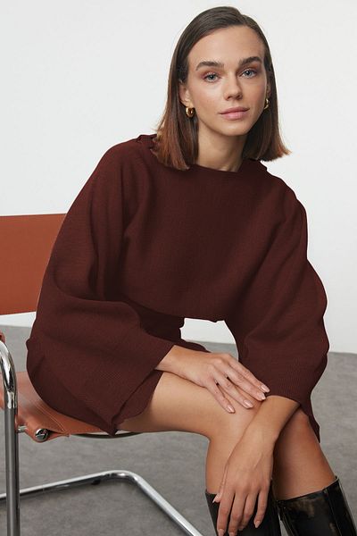Trendyol Collection Καφέ Μίνι Πλεκτά Μπολερό-Φόρεμα Σετ TWOAW25EL00056