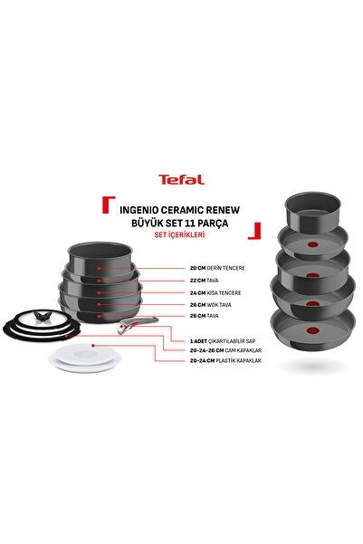 TEFAL Ingenio Ceramic Renew Seramik Kaplama Tava Tencere Seti - 11 Parça