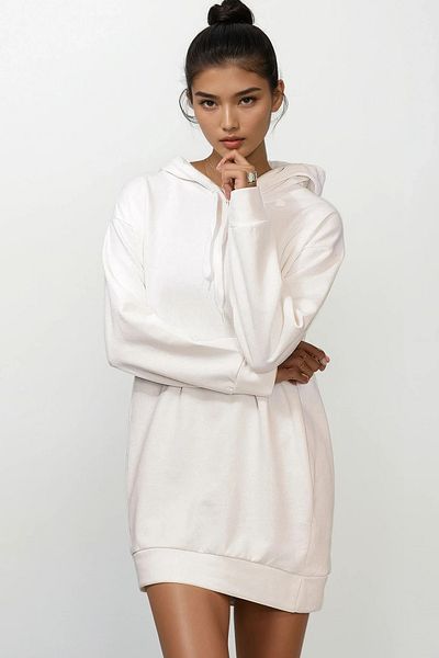 Trend Alaçatı Stili Women's Ecru Hooded Sweatshirt Dress ALC-018-109-TE